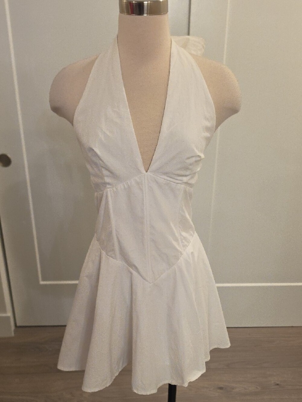 SNDYS White Halter cotton Mini Dress with Flared Skirt size L new with tags - Picture 4 of 14